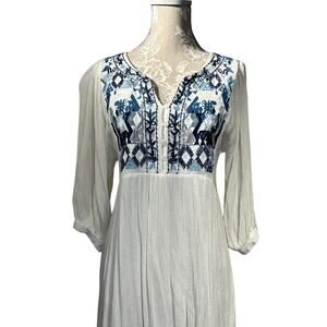 White and blue embroidered